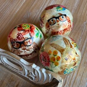 3 Decorative Bunny Flower Balls / Orbs